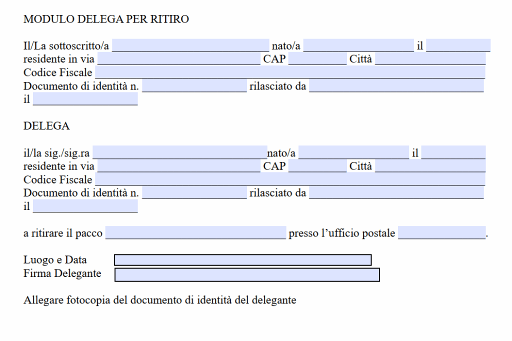 Delega Ritiro Pacco Poste Italiane